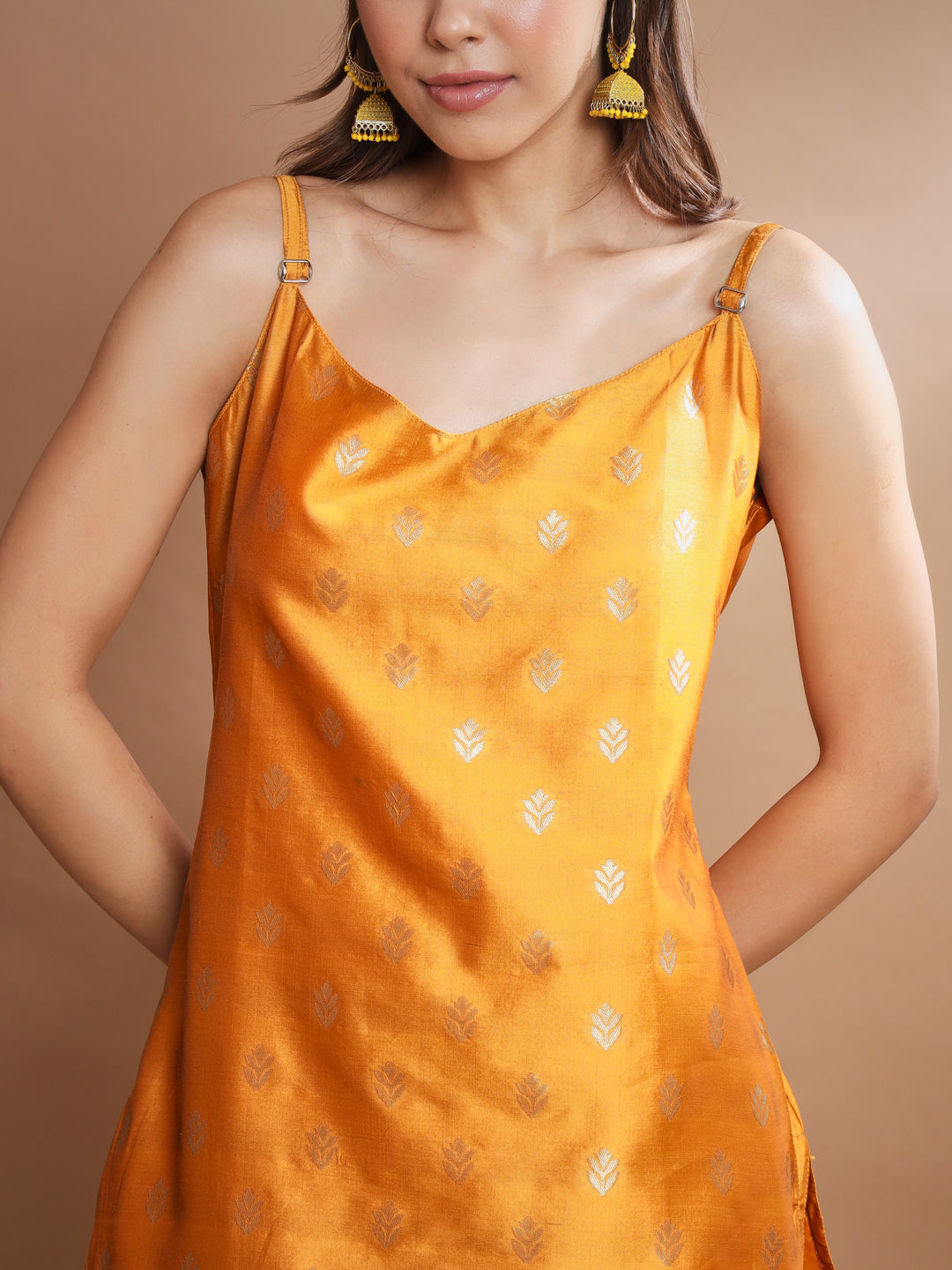 VredeVogel Ethnic Kurta with Trousers & Dupatta Set, Banarasi Silk Jacquard