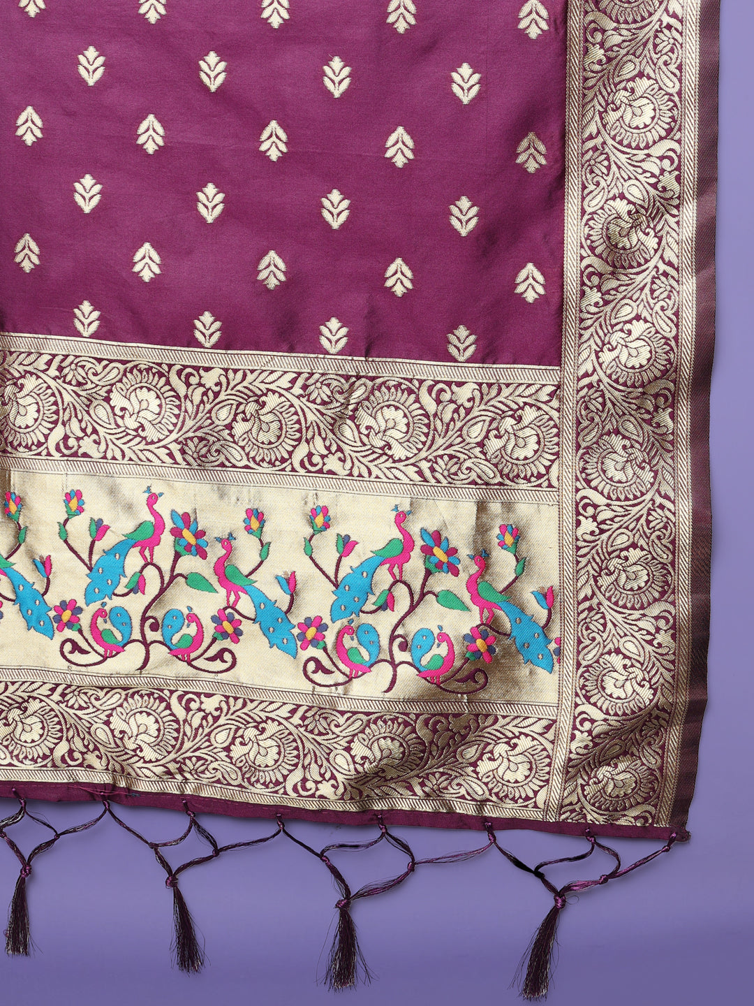 VredeVogel Ethnic Kurta with Trousers & Dupatta Set, Banarasi Silk Jacquard