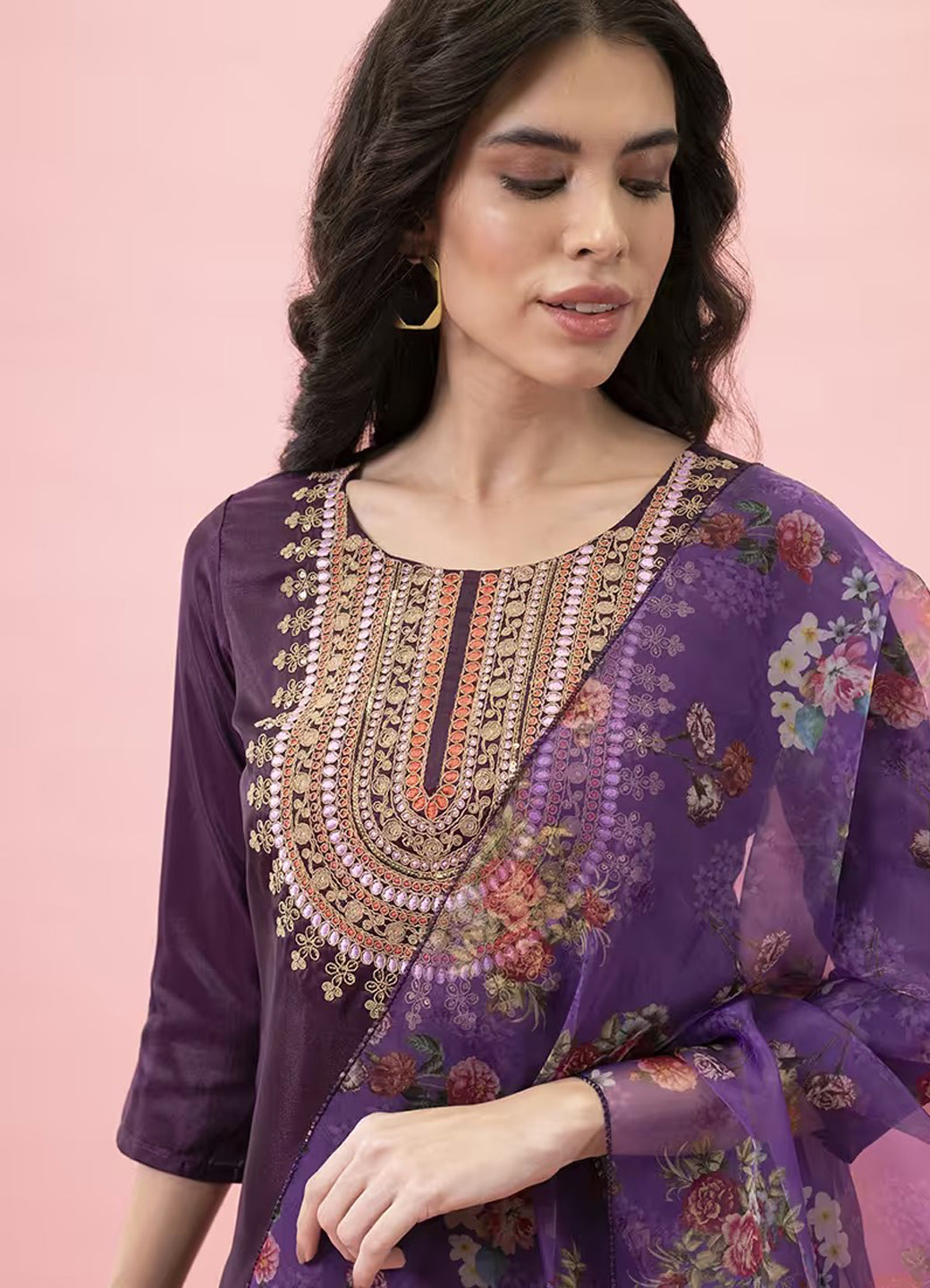 Mahima Elegant Silk Blend Kurta Pant Set with Coding Embroidery & Organza Dupatta – Perfect for Party Wear