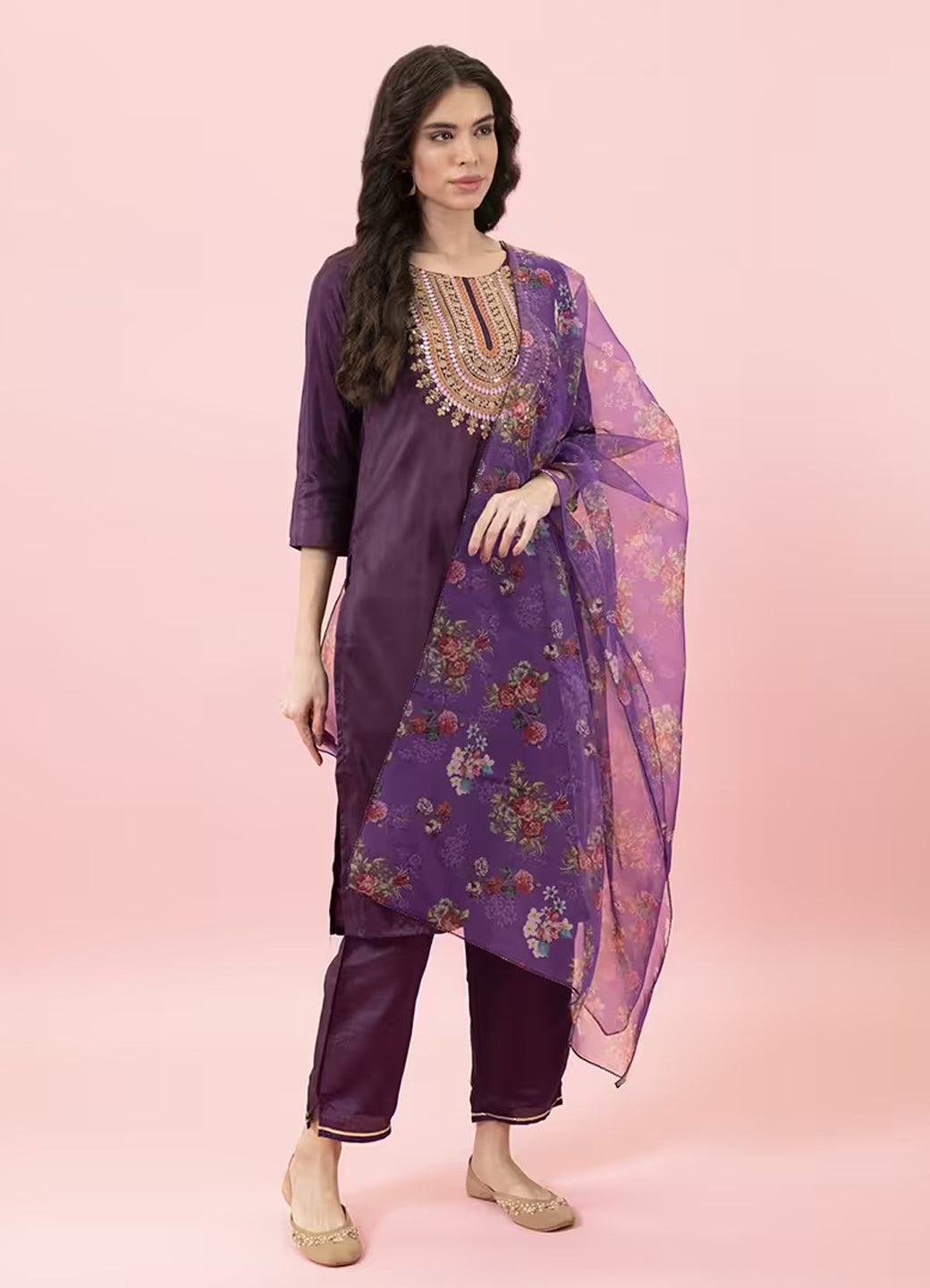 Mahima Elegant Silk Blend Kurta Pant Set with Coding Embroidery & Organza Dupatta – Perfect for Party Wear