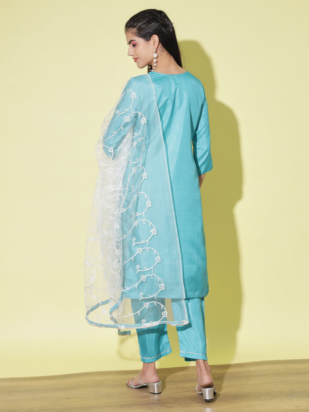 VredeVogel  Women Kurta and Trousers Pant Set Silk Blend