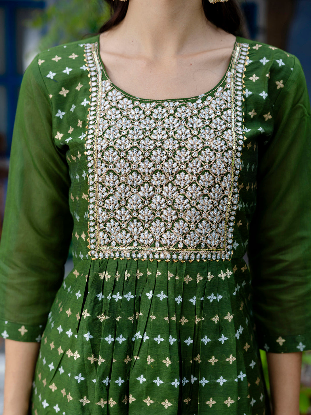 Kaveri Embroidered Chanderi Mehndi Suit Set with Dupatta Ethnic Sets