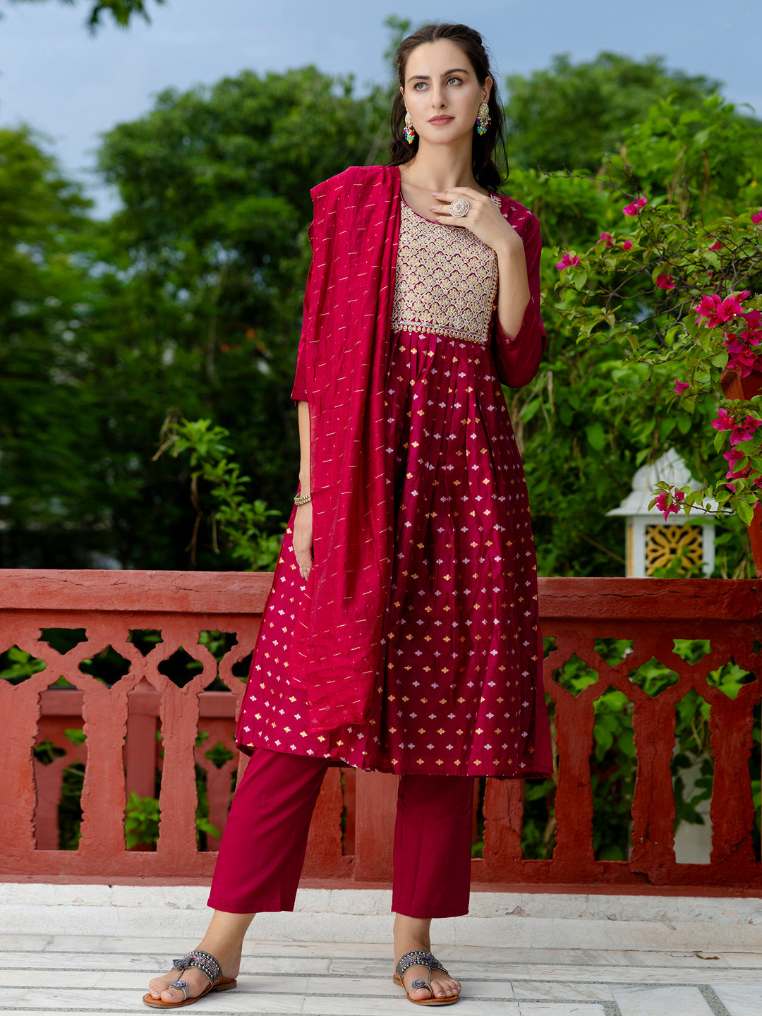 Kaveri Embroidered Chanderi Mehndi Suit Set with Dupatta Ethnic Sets