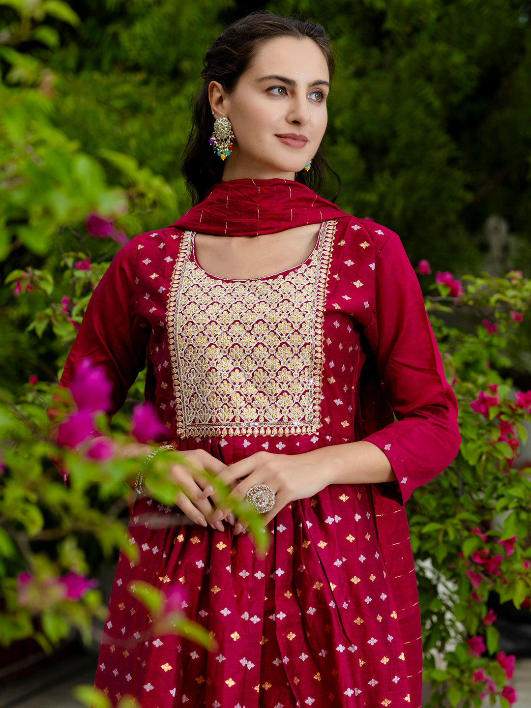 Kaveri Embroidered Chanderi Mehndi Suit Set with Dupatta Ethnic Sets