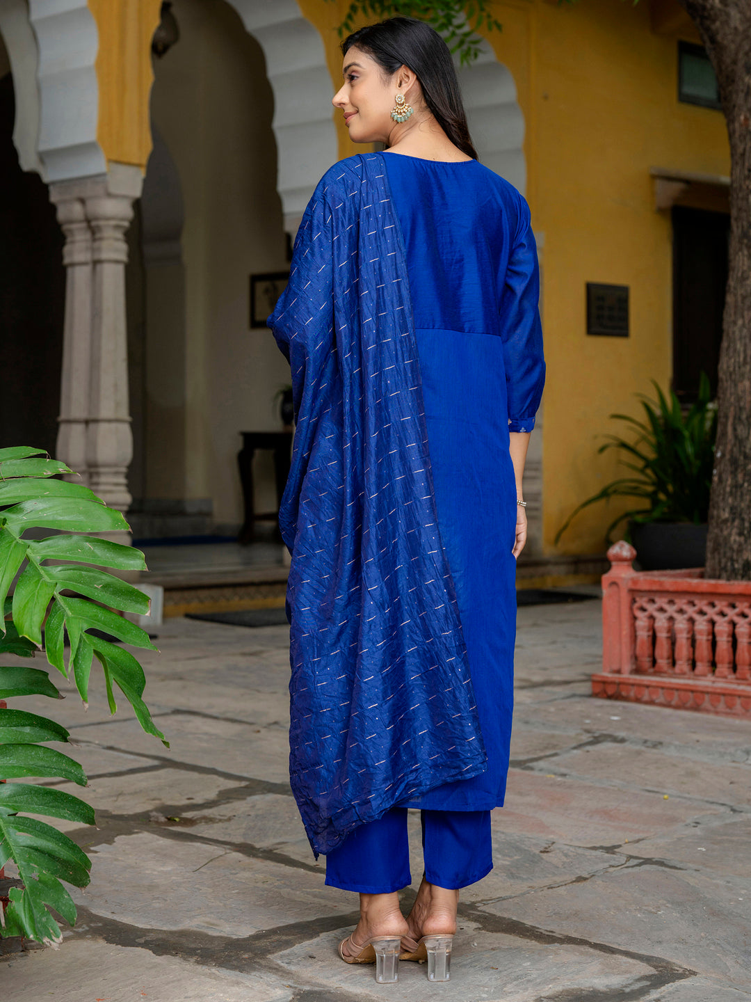 Kaveri Embroidered Chanderi Mehndi Suit Set with Dupatta Ethnic Sets