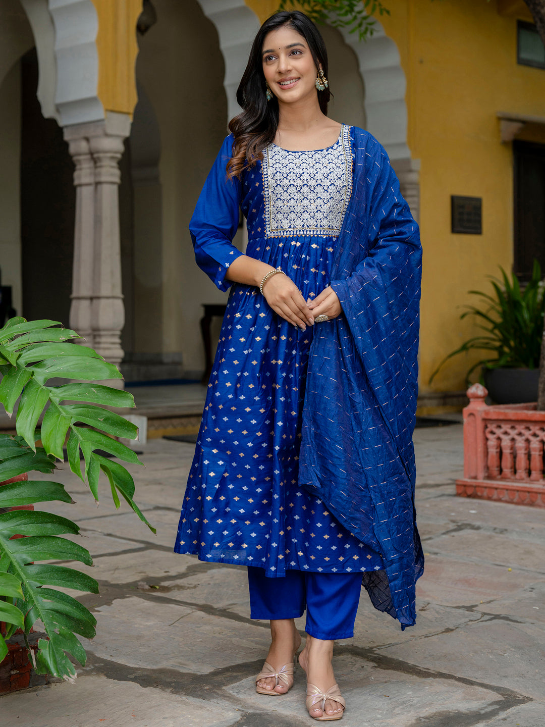 Kaveri Embroidered Chanderi Mehndi Suit Set with Dupatta Ethnic Sets