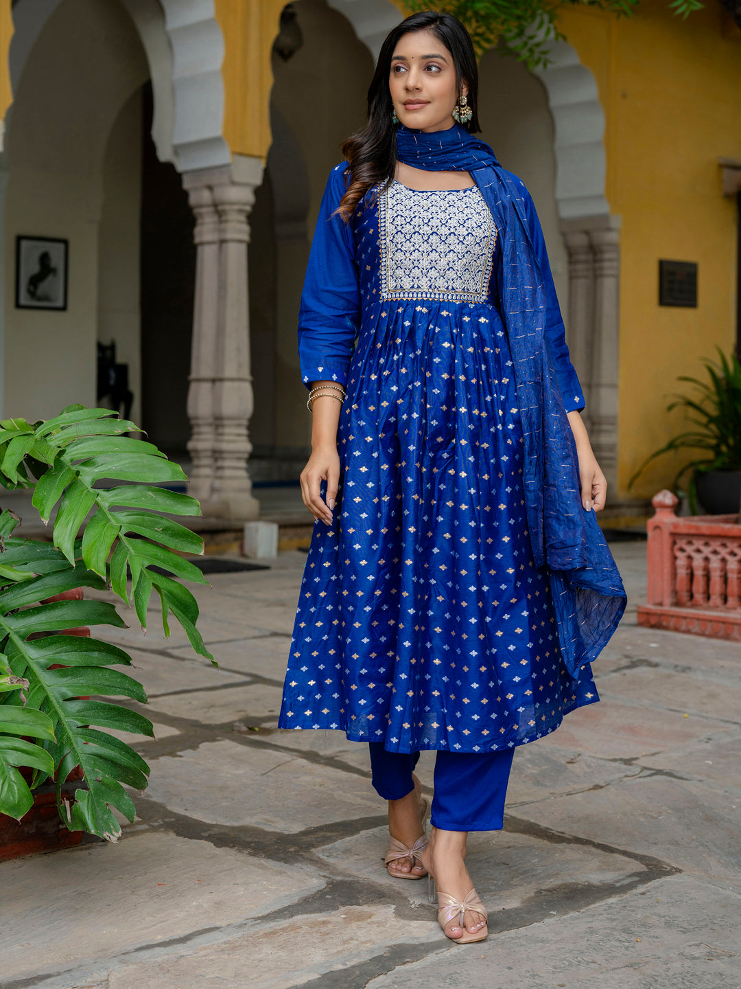Kaveri Embroidered Chanderi Mehndi Suit Set with Dupatta Ethnic Sets