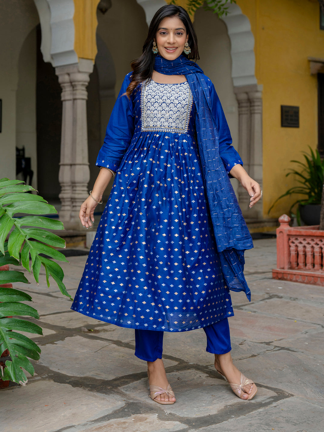 Kaveri Embroidered Chanderi Mehndi Suit Set with Dupatta Ethnic Sets