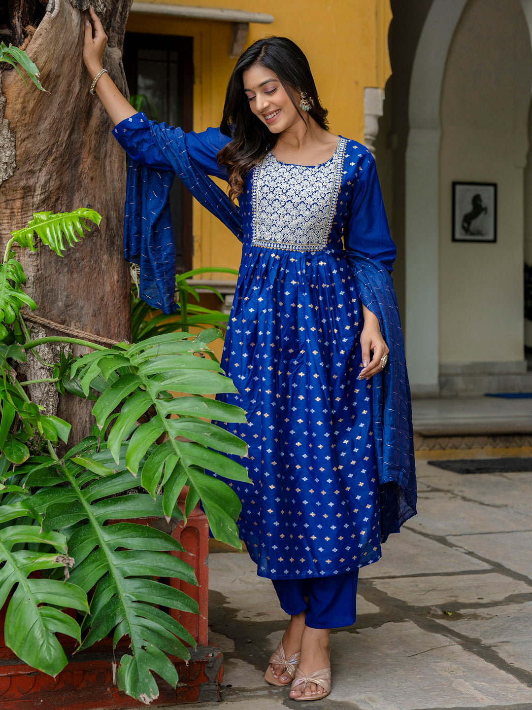 Kaveri Embroidered Chanderi Mehndi Suit Set with Dupatta Ethnic Sets
