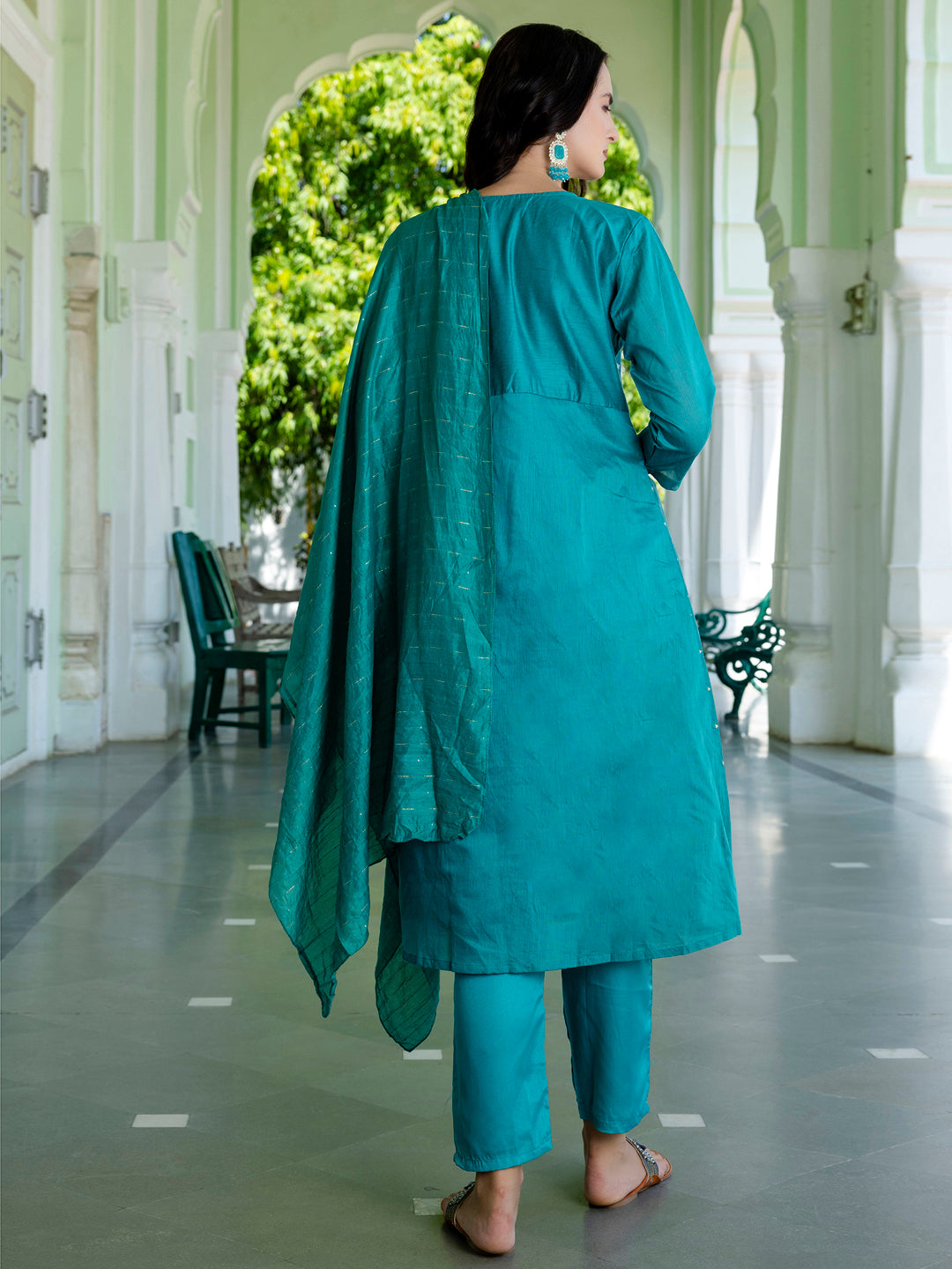 Kaveri Embroidered Chanderi Mehndi Suit Set with Dupatta Ethnic Sets