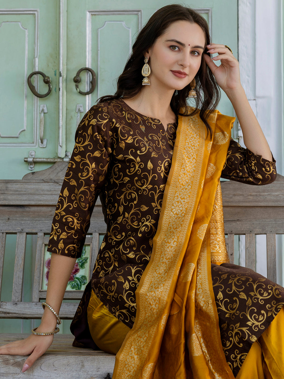 Kanishka Cotton Silk Jacquard Kurta Pant & Banarasi Dupatta Set – Elegant Party Wear Outfit