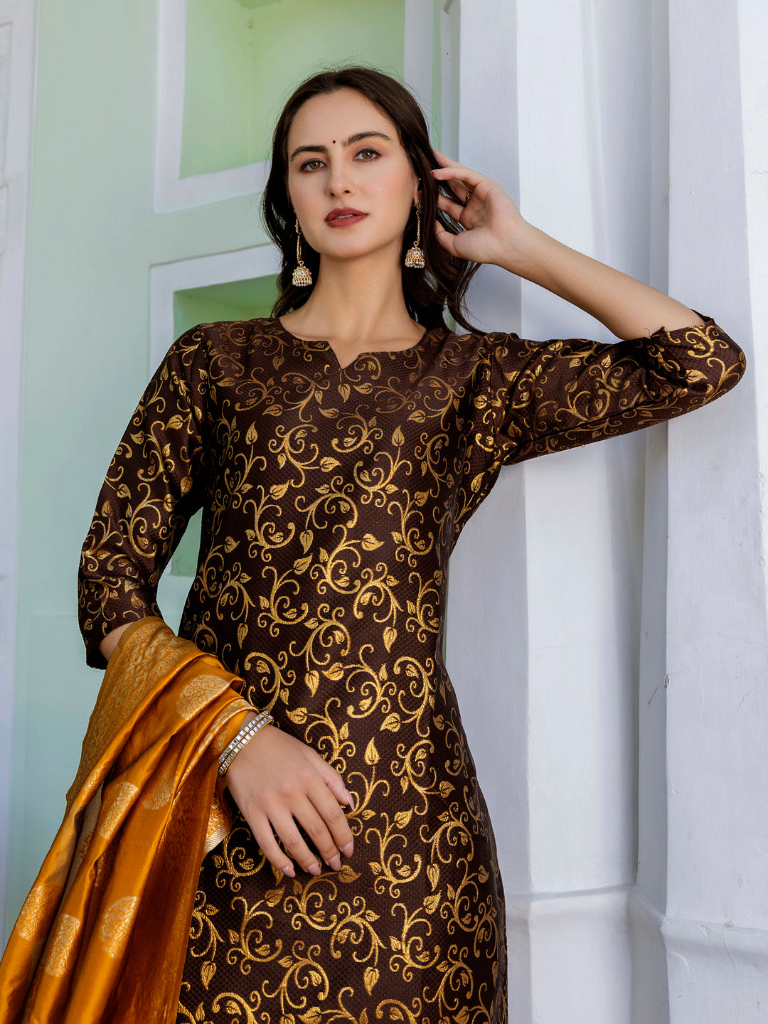 Kanishka Cotton Silk Jacquard Kurta Pant & Banarasi Dupatta Set – Elegant Party Wear Outfit