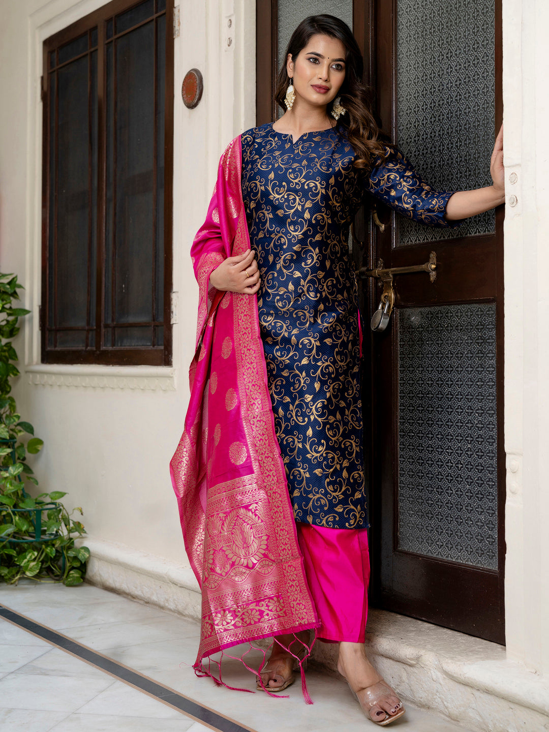 Kanishka Cotton Silk Jacquard Kurta Pant & Banarasi Dupatta Set – Elegant Party Wear Outfit