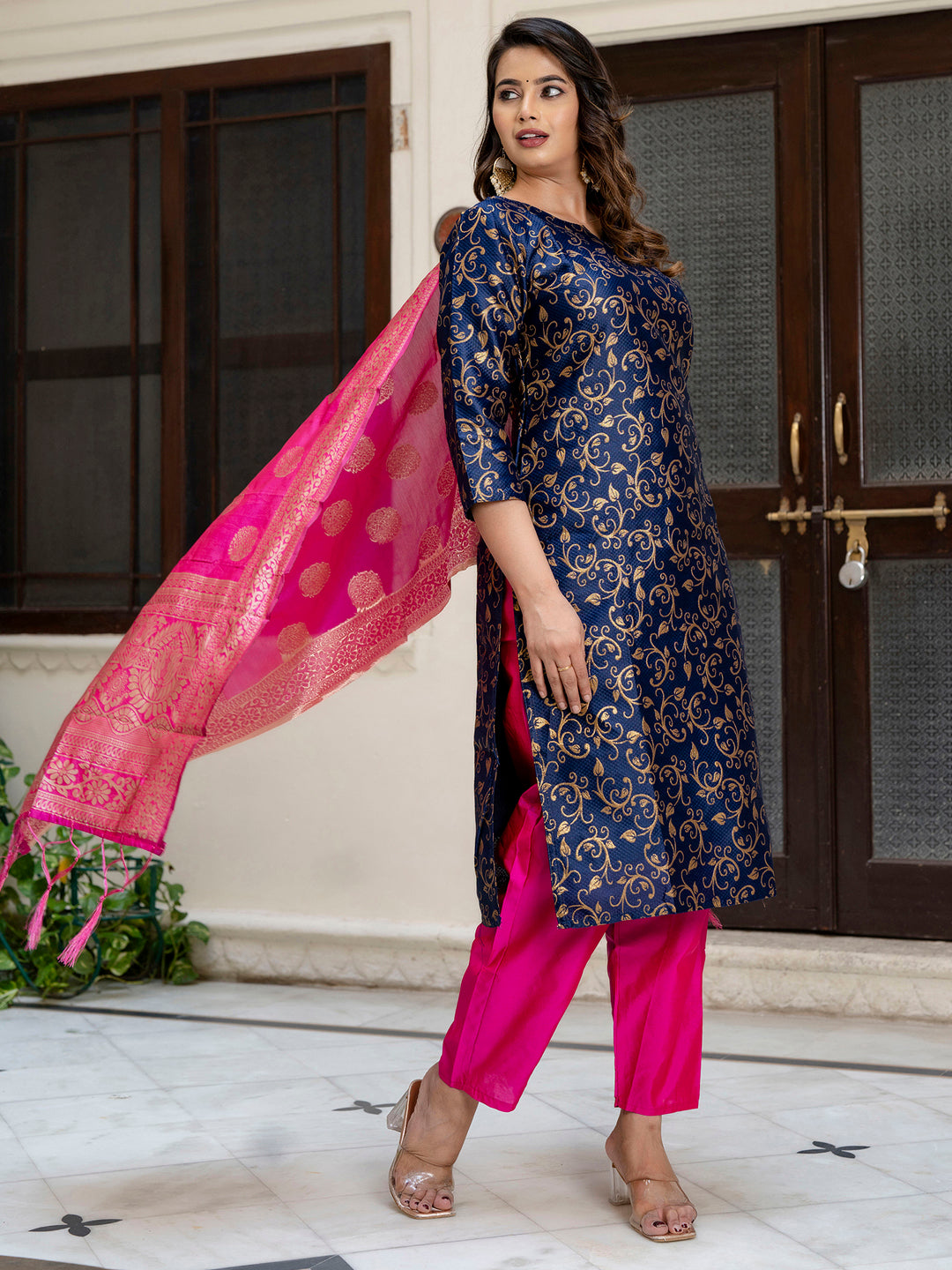 Kanishka Cotton Silk Jacquard Kurta Pant & Banarasi Dupatta Set – Elegant Party Wear Outfit
