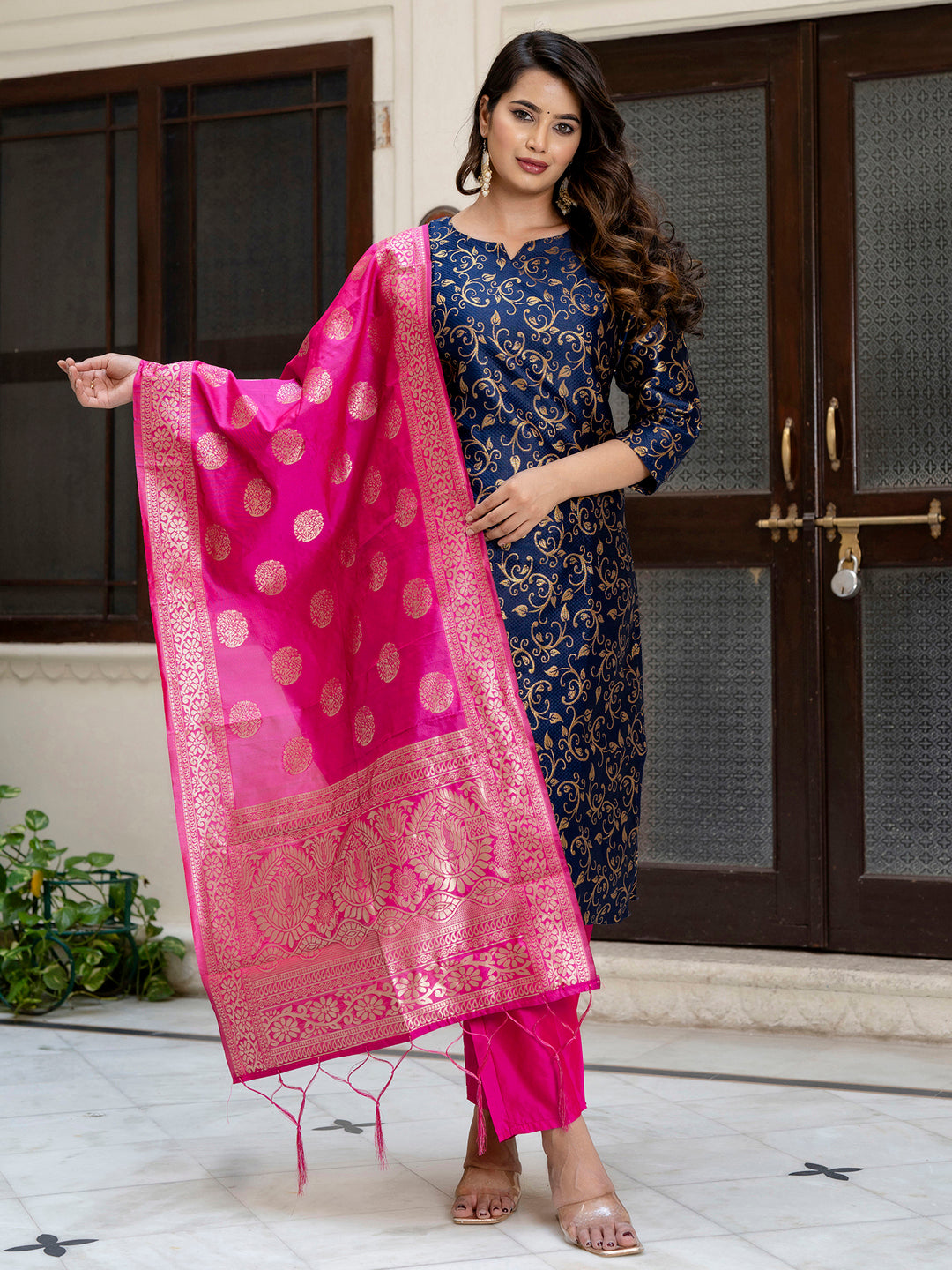 Kanishka Cotton Silk Jacquard Kurta Pant & Banarasi Dupatta Set – Elegant Party Wear Outfit
