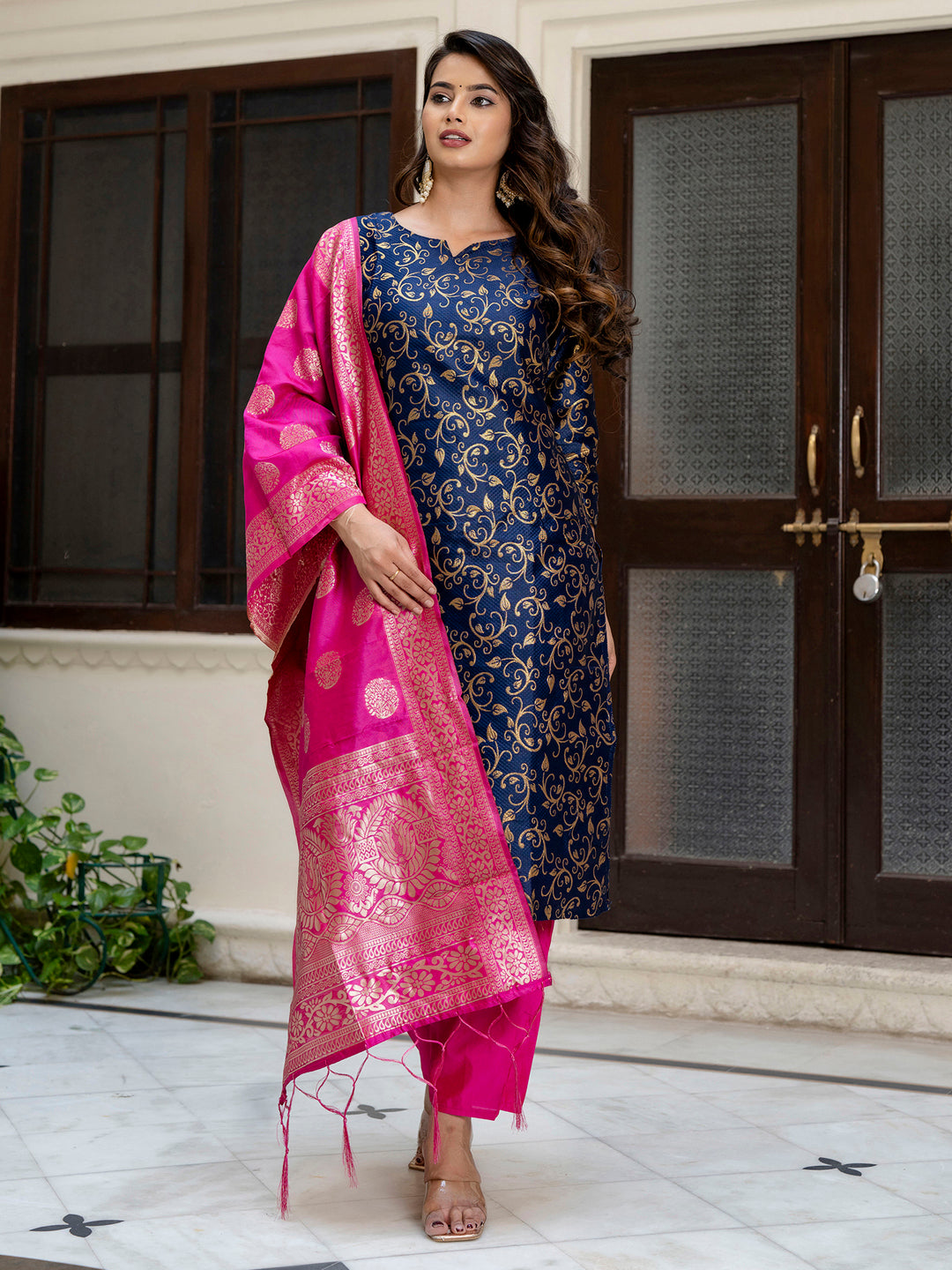 Kanishka Cotton Silk Jacquard Kurta Pant & Banarasi Dupatta Set – Elegant Party Wear Outfit