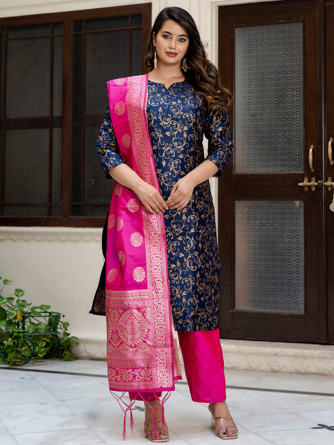 Kanishka Cotton Silk Jacquard Kurta Pant & Banarasi Dupatta Set – Elegant Party Wear Outfit