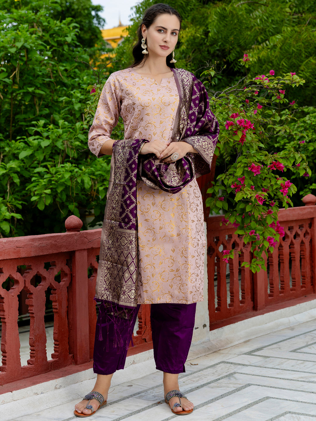 Kanishka Cotton Silk Jacquard Kurta Pant & Banarasi Dupatta Set – Elegant Party Wear Outfit