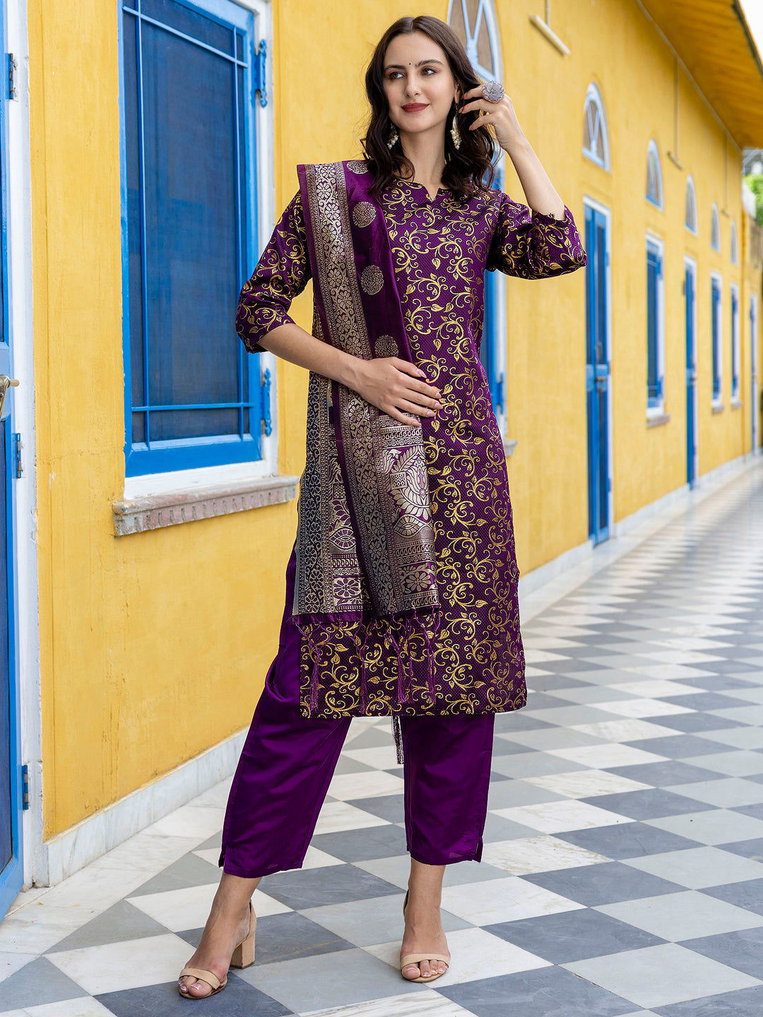 Kanishka Cotton Silk Jacquard Kurta Pant & Banarasi Dupatta Set – Elegant Party Wear Outfit