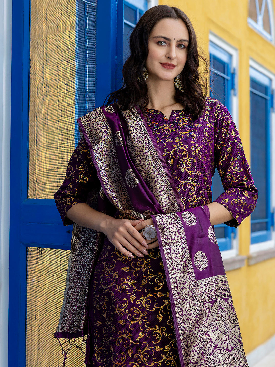 Kanishka Cotton Silk Jacquard Kurta Pant & Banarasi Dupatta Set – Elegant Party Wear Outfit