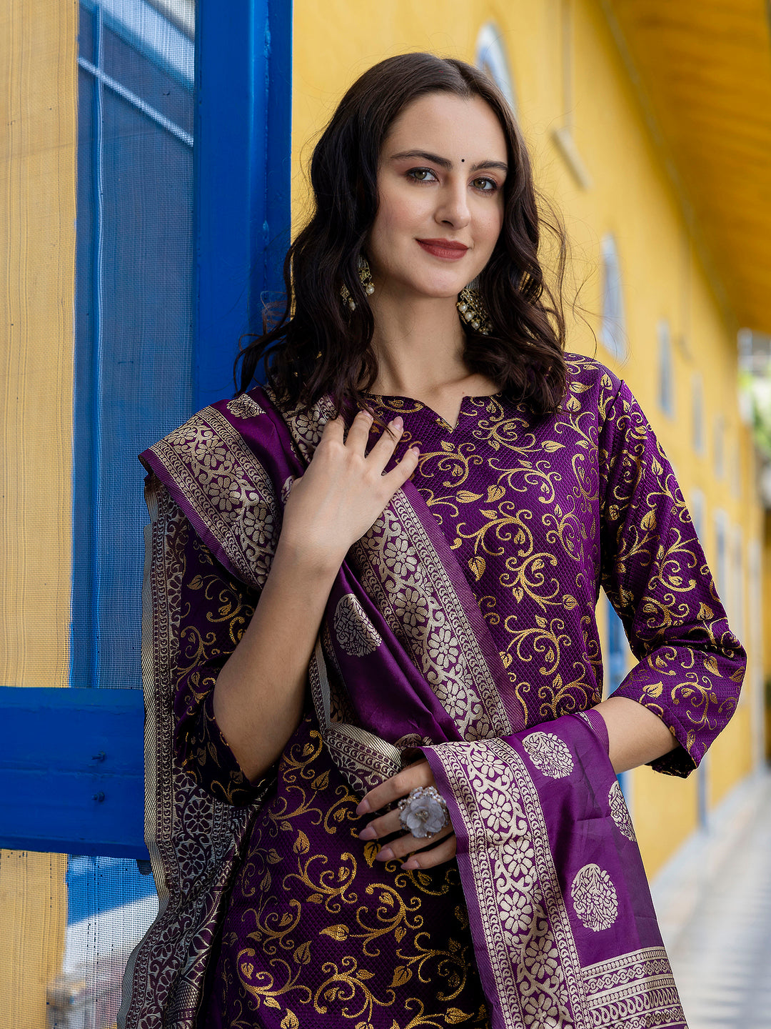 Kanishka Cotton Silk Jacquard Kurta Pant & Banarasi Dupatta Set – Elegant Party Wear Outfit