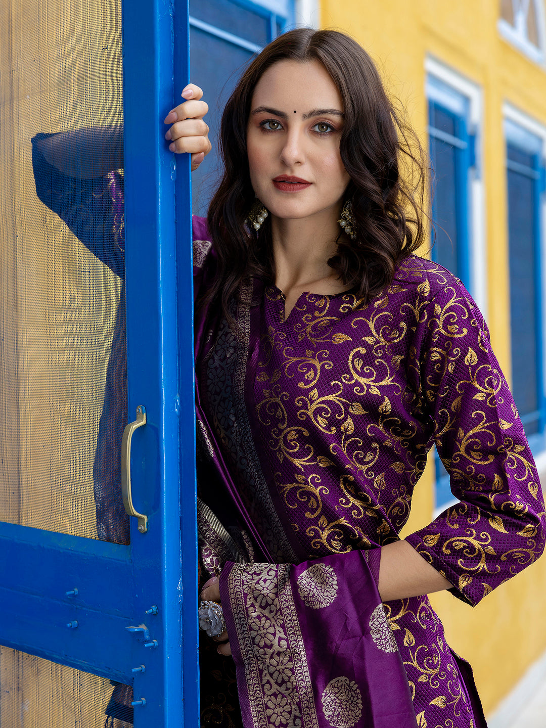 Kanishka Cotton Silk Jacquard Kurta Pant & Banarasi Dupatta Set – Elegant Party Wear Outfit