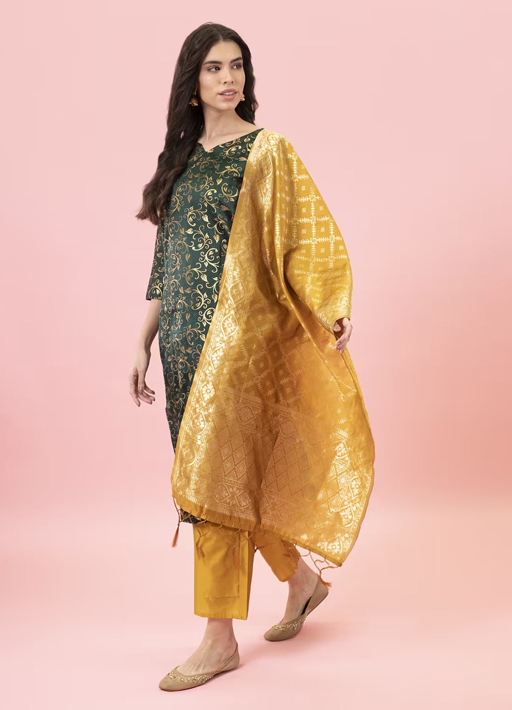 ZariZeenat Cotton Silk Jacquard Kurta Pant & Banarasi Dupatta Set – Elegant Party Wear Outfit