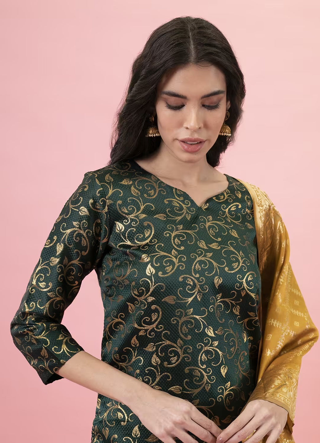 ZariZeenat Cotton Silk Jacquard Kurta Pant & Banarasi Dupatta Set – Elegant Party Wear Outfit