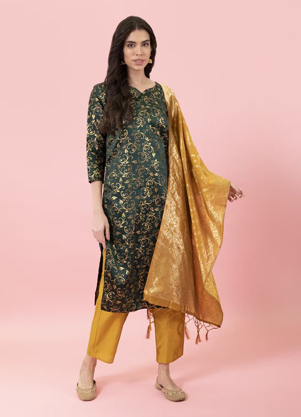 ZariZeenat Cotton Silk Jacquard Kurta Pant & Banarasi Dupatta Set – Elegant Party Wear Outfit