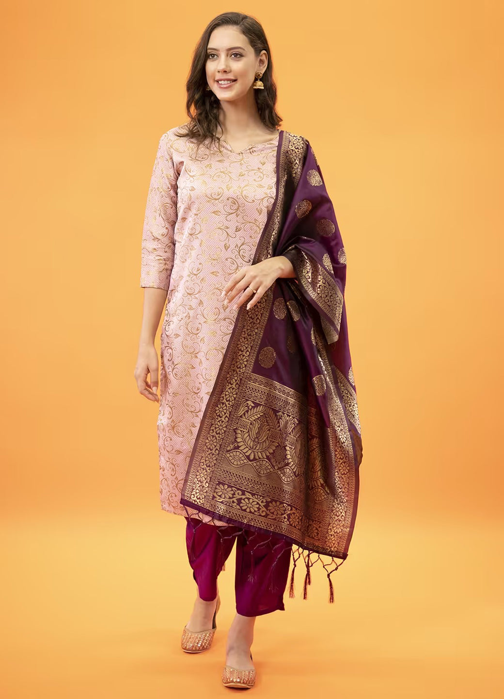 ZariZeenat Cotton Silk Jacquard Kurta Pant & Banarasi Dupatta Set – Elegant Party Wear Outfit