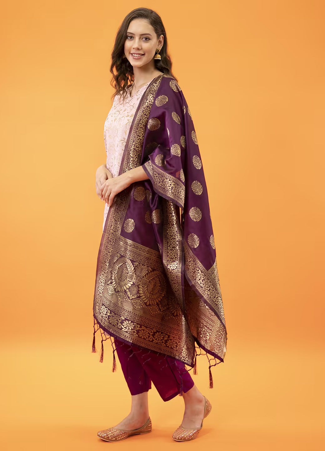 ZariZeenat Cotton Silk Jacquard Kurta Pant & Banarasi Dupatta Set – Elegant Party Wear Outfit