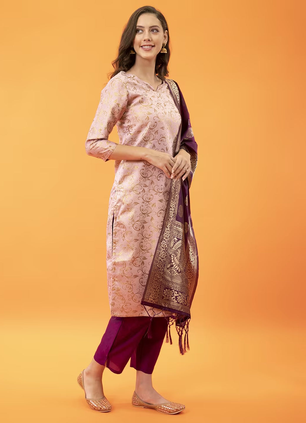 ZariZeenat Cotton Silk Jacquard Kurta Pant & Banarasi Dupatta Set – Elegant Party Wear Outfit