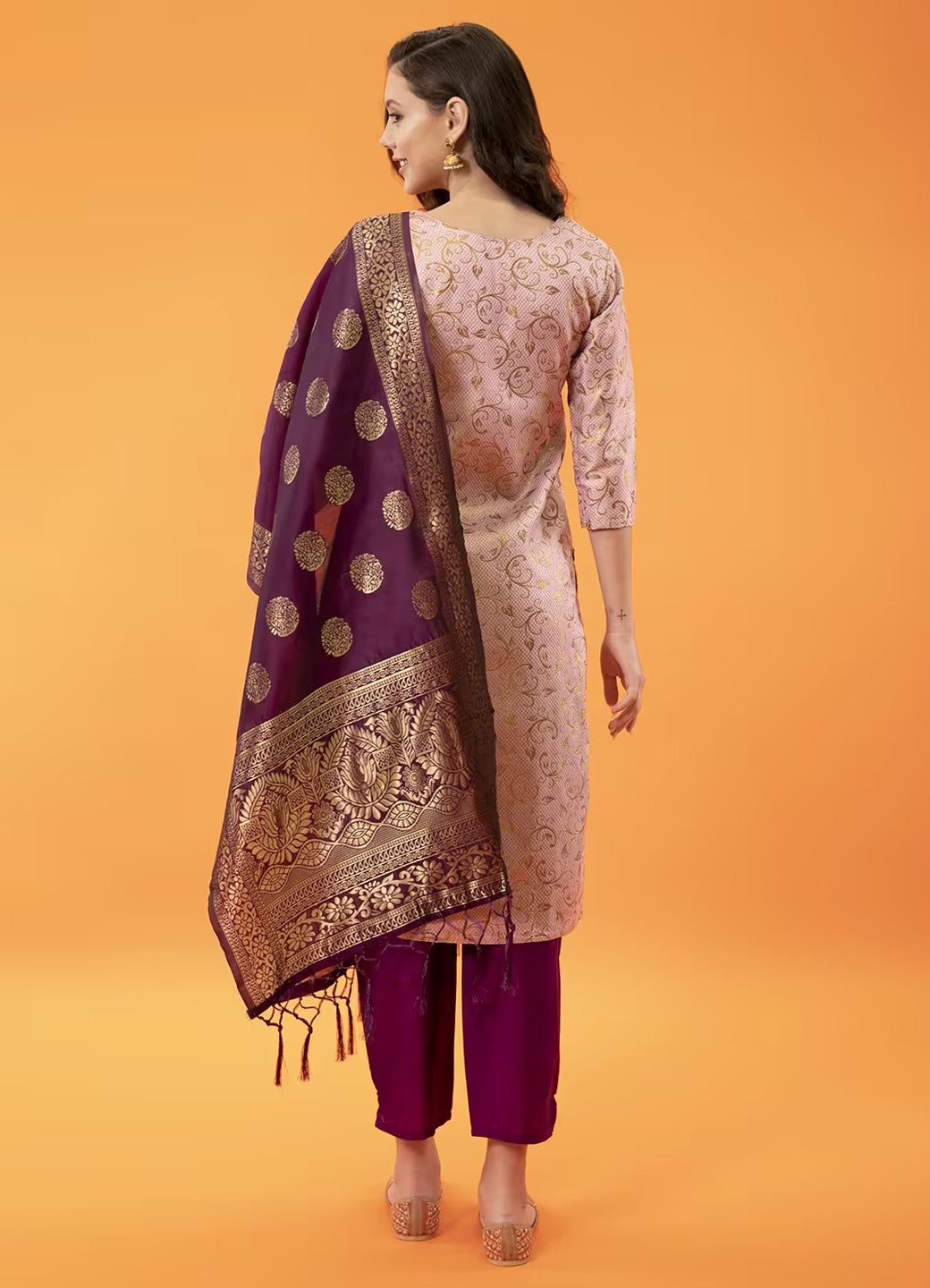 ZariZeenat Cotton Silk Jacquard Kurta Pant & Banarasi Dupatta Set – Elegant Party Wear Outfit