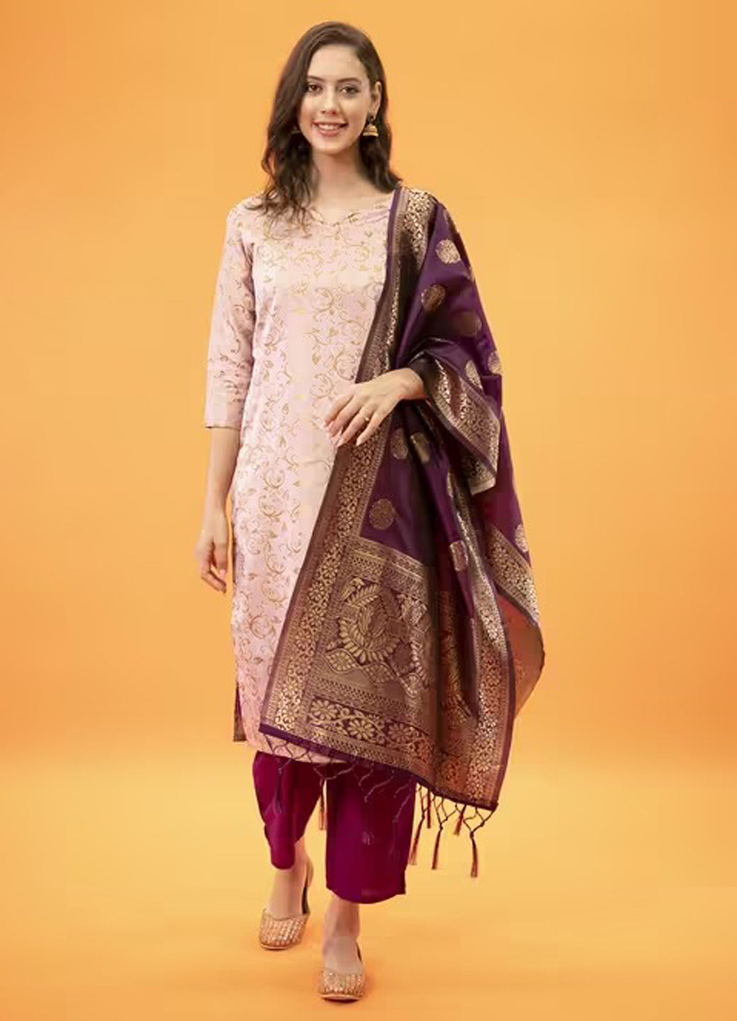 ZariZeenat Cotton Silk Jacquard Kurta Pant & Banarasi Dupatta Set – Elegant Party Wear Outfit