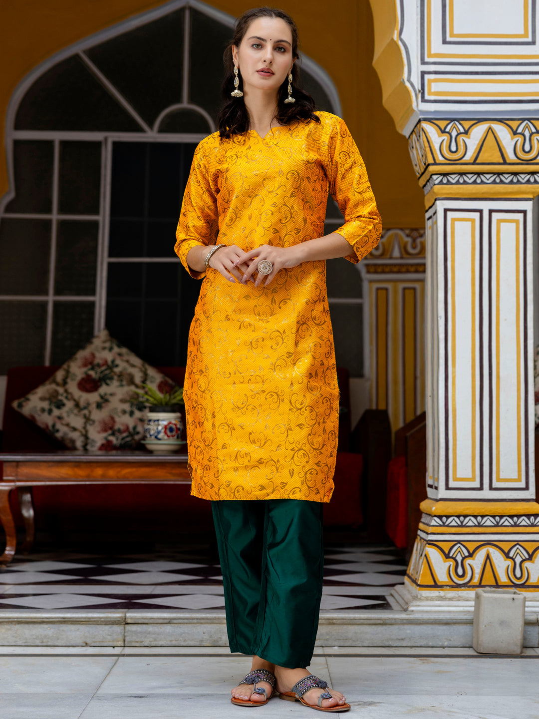 Kanishka Cotton Silk Jacquard Kurta Pant & Banarasi Dupatta Set – Elegant Party Wear Outfit