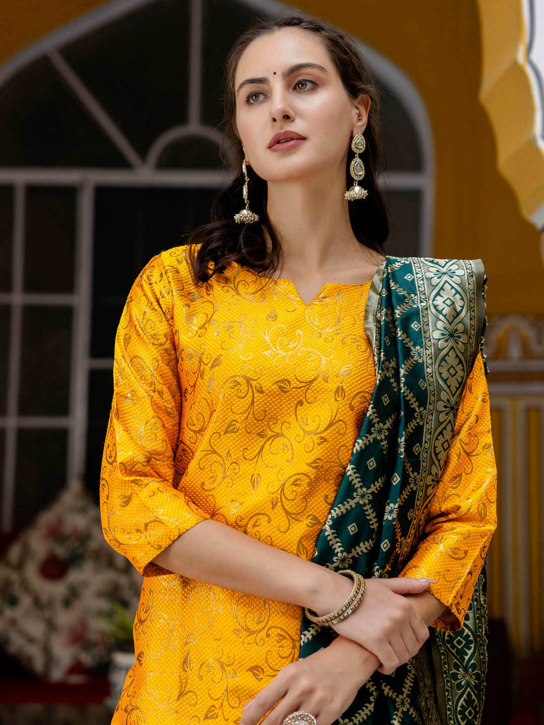 Kanishka Cotton Silk Jacquard Kurta Pant & Banarasi Dupatta Set – Elegant Party Wear Outfit