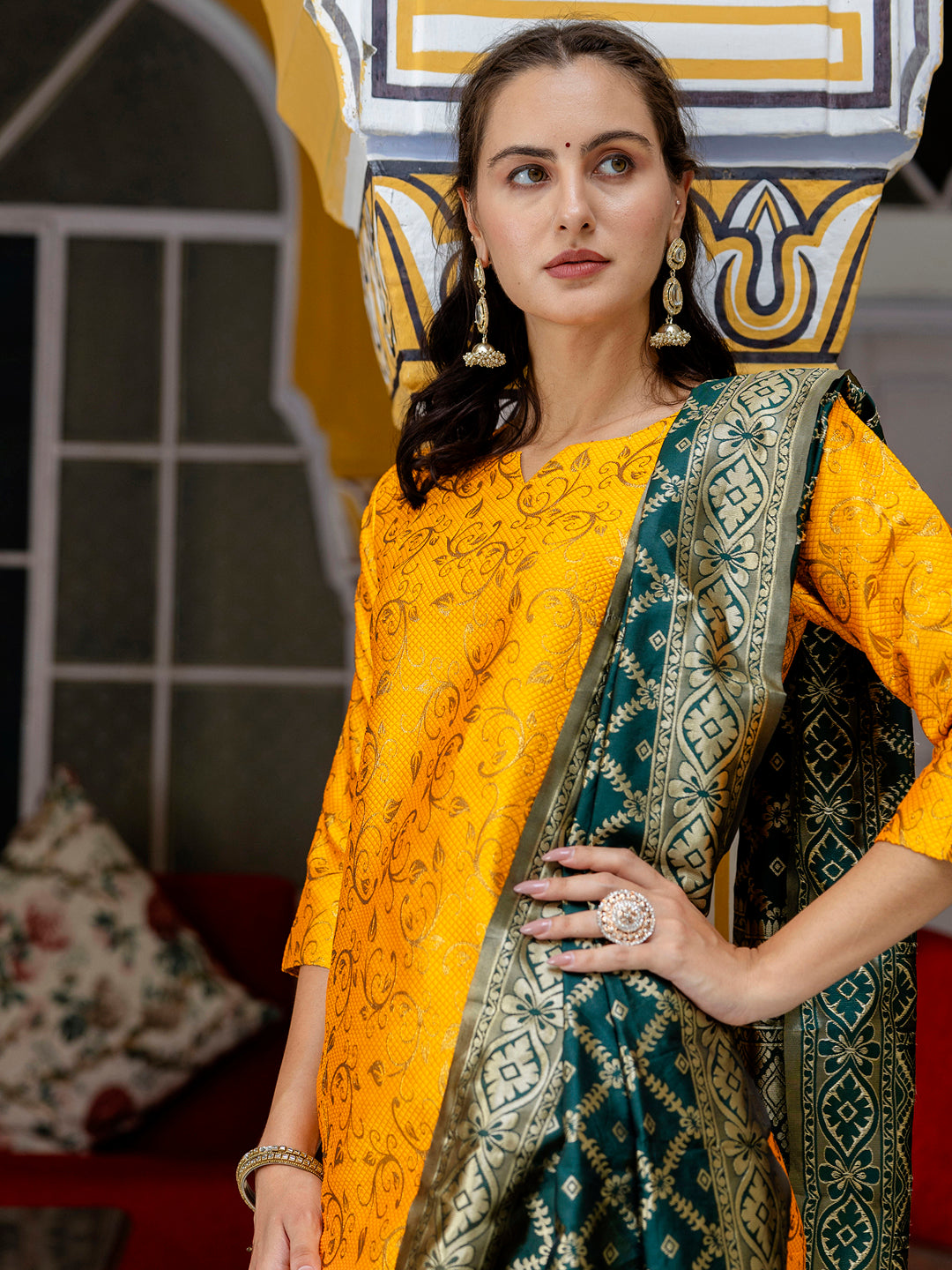 Kanishka Cotton Silk Jacquard Kurta Pant & Banarasi Dupatta Set – Elegant Party Wear Outfit