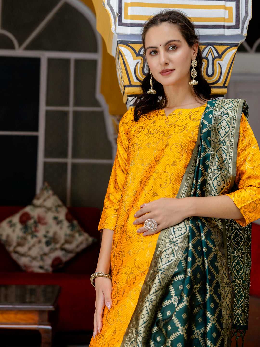 Kanishka Cotton Silk Jacquard Kurta Pant & Banarasi Dupatta Set – Elegant Party Wear Outfit