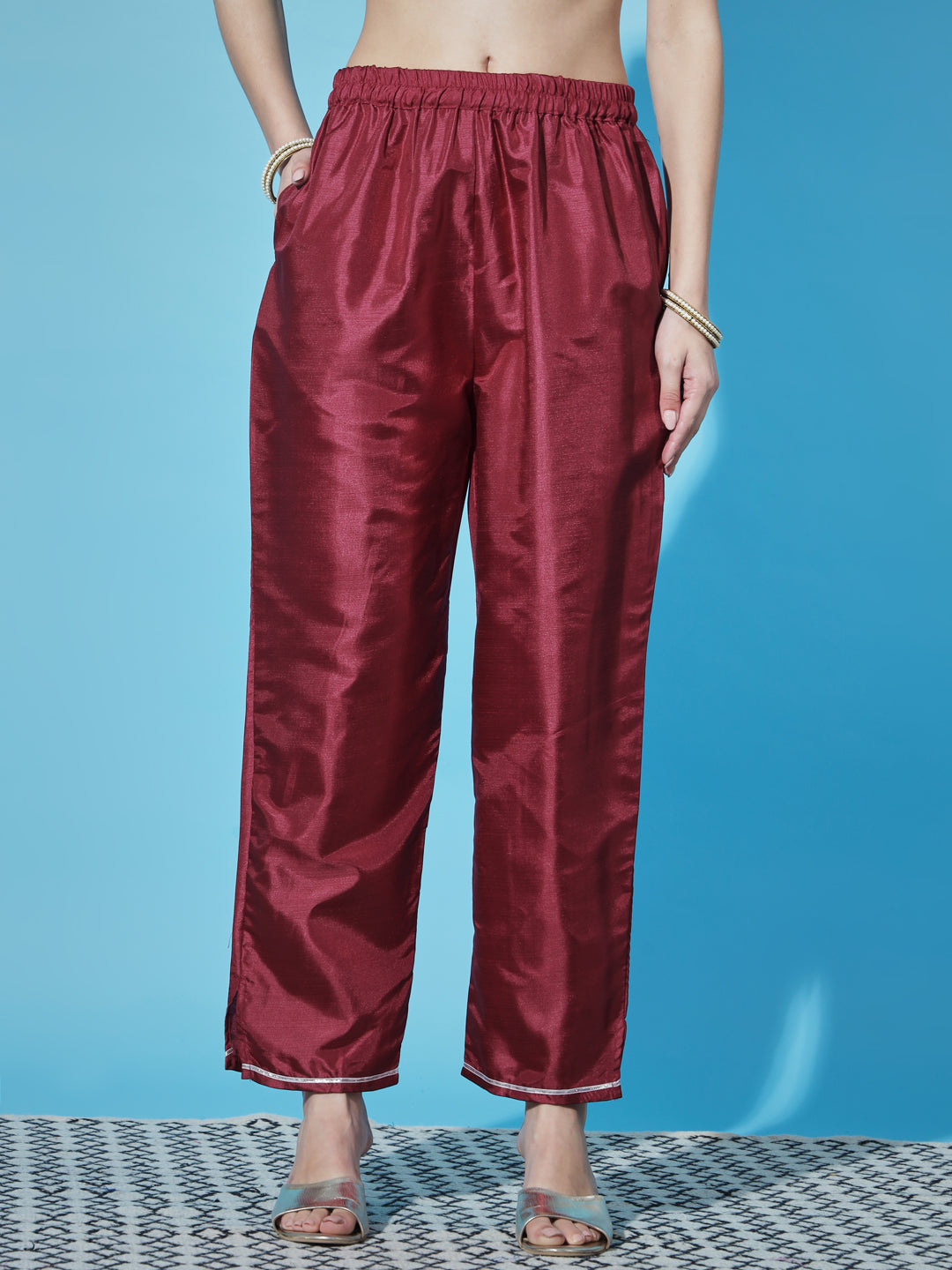 VredeVogel  Women Kurta and Trousers Pant Set Silk Blend