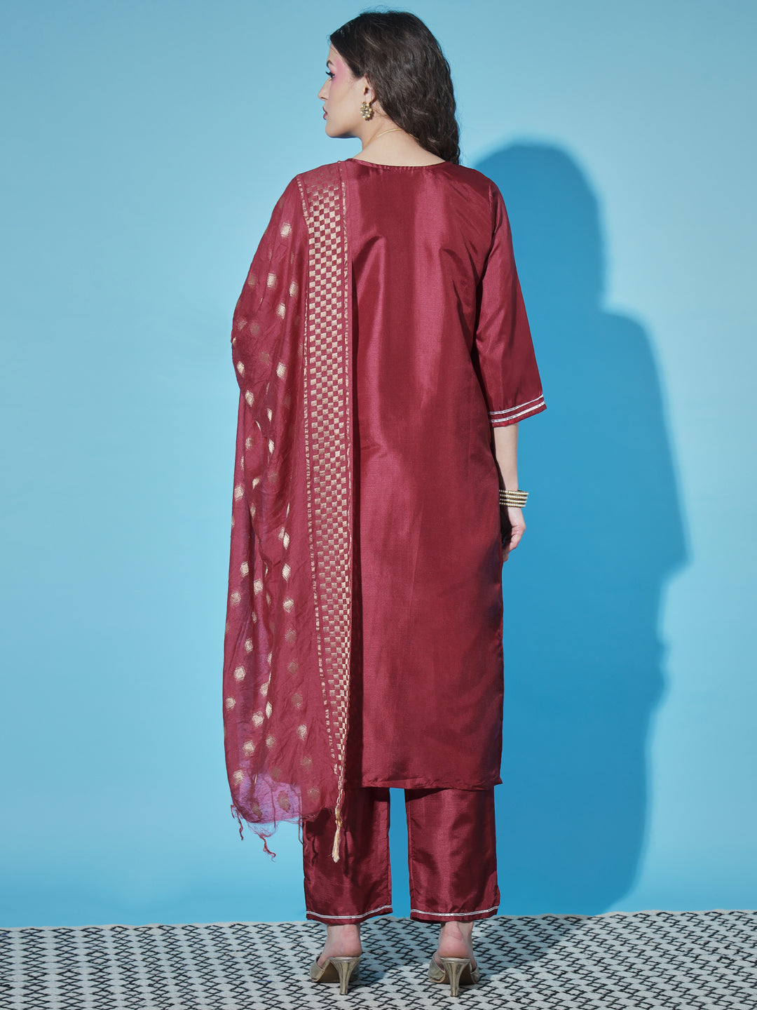 VredeVogel  Women Kurta and Trousers Pant Set Silk Blend