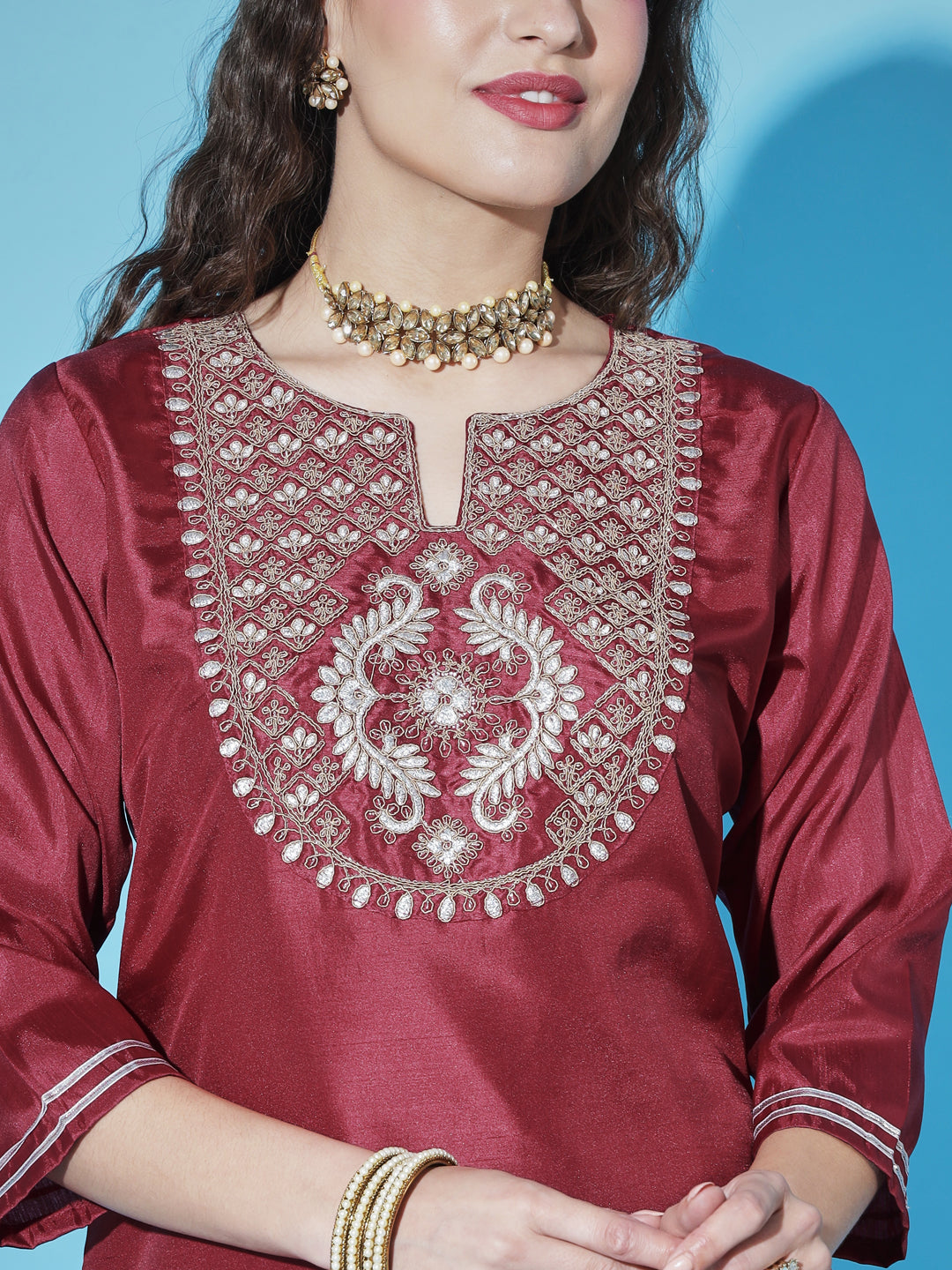 VredeVogel  Women Kurta and Trousers Pant Set Silk Blend