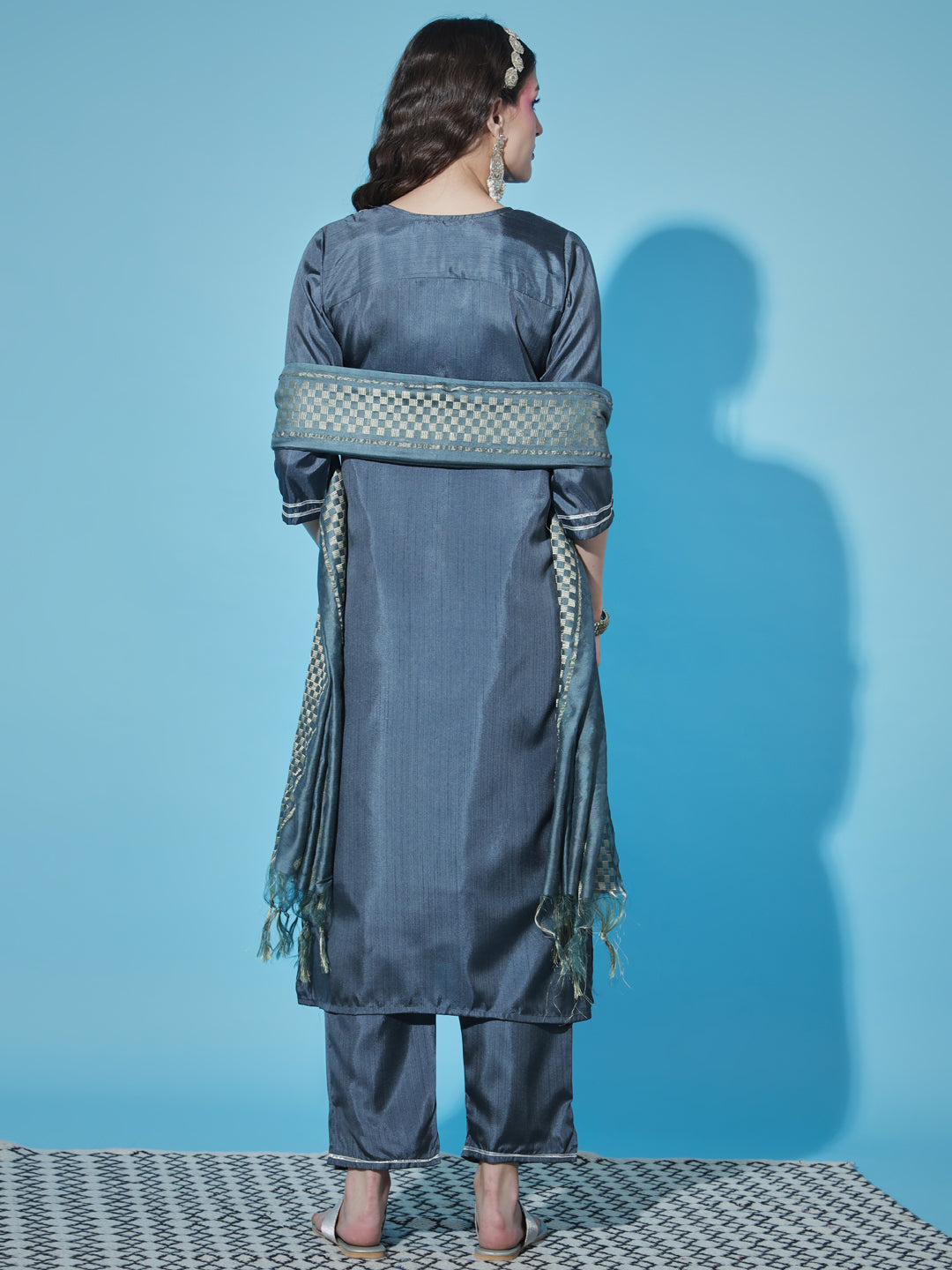 VredeVogel  Women Kurta and Trousers Pant Set Silk Blend