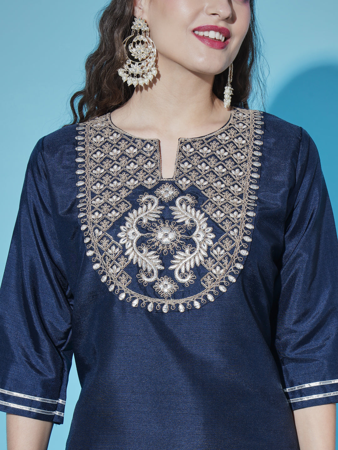 VredeVogel  Women Kurta and Trousers Pant Set Silk Blend