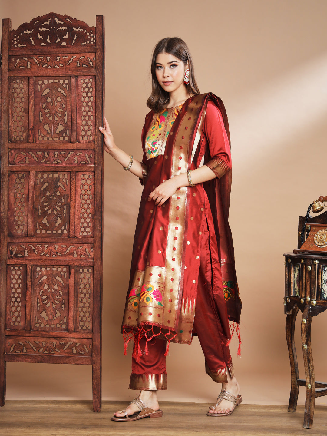 VredeVogel Cotton Silk Jacquard Kurta Pant With Banarasi Silk dupatta