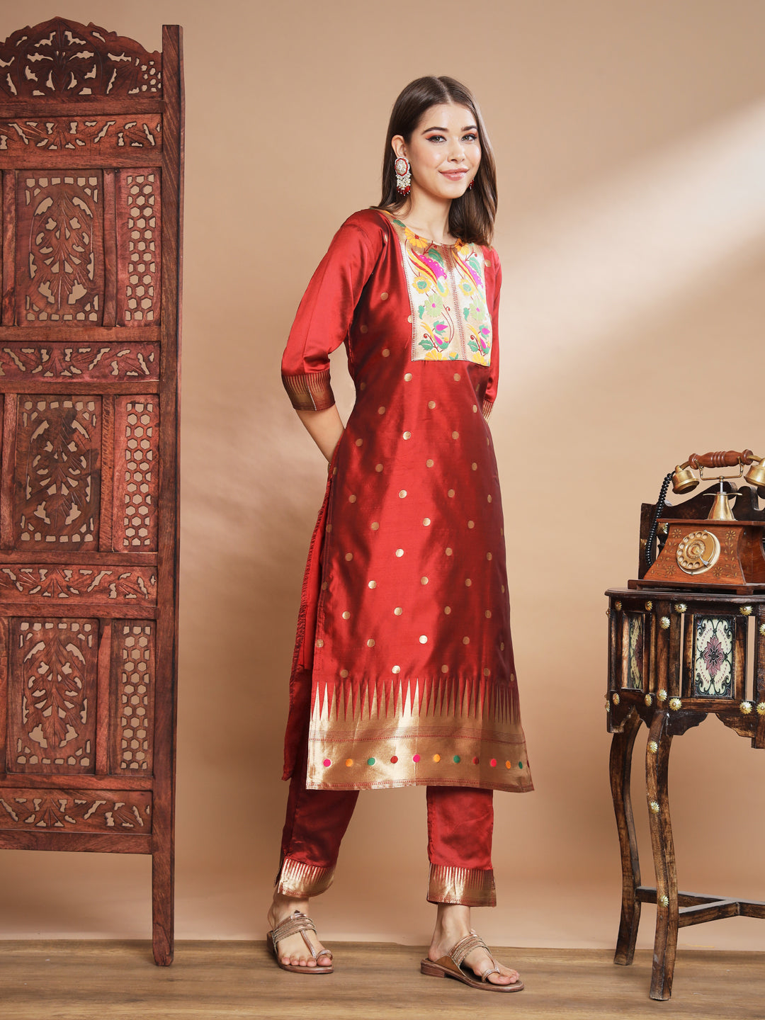 VredeVogel Cotton Silk Jacquard Kurta Pant With Banarasi Silk dupatta
