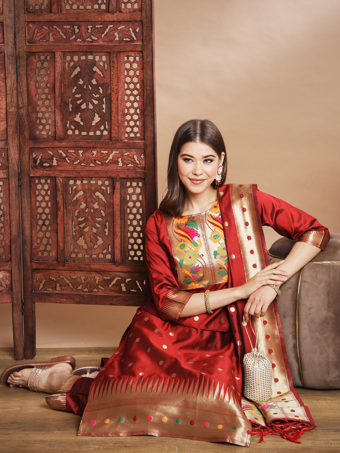 VredeVogel Cotton Silk Jacquard Kurta Pant With Banarasi Silk dupatta