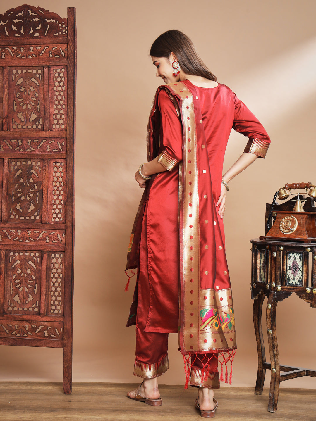 VredeVogel Cotton Silk Jacquard Kurta Pant With Banarasi Silk dupatta