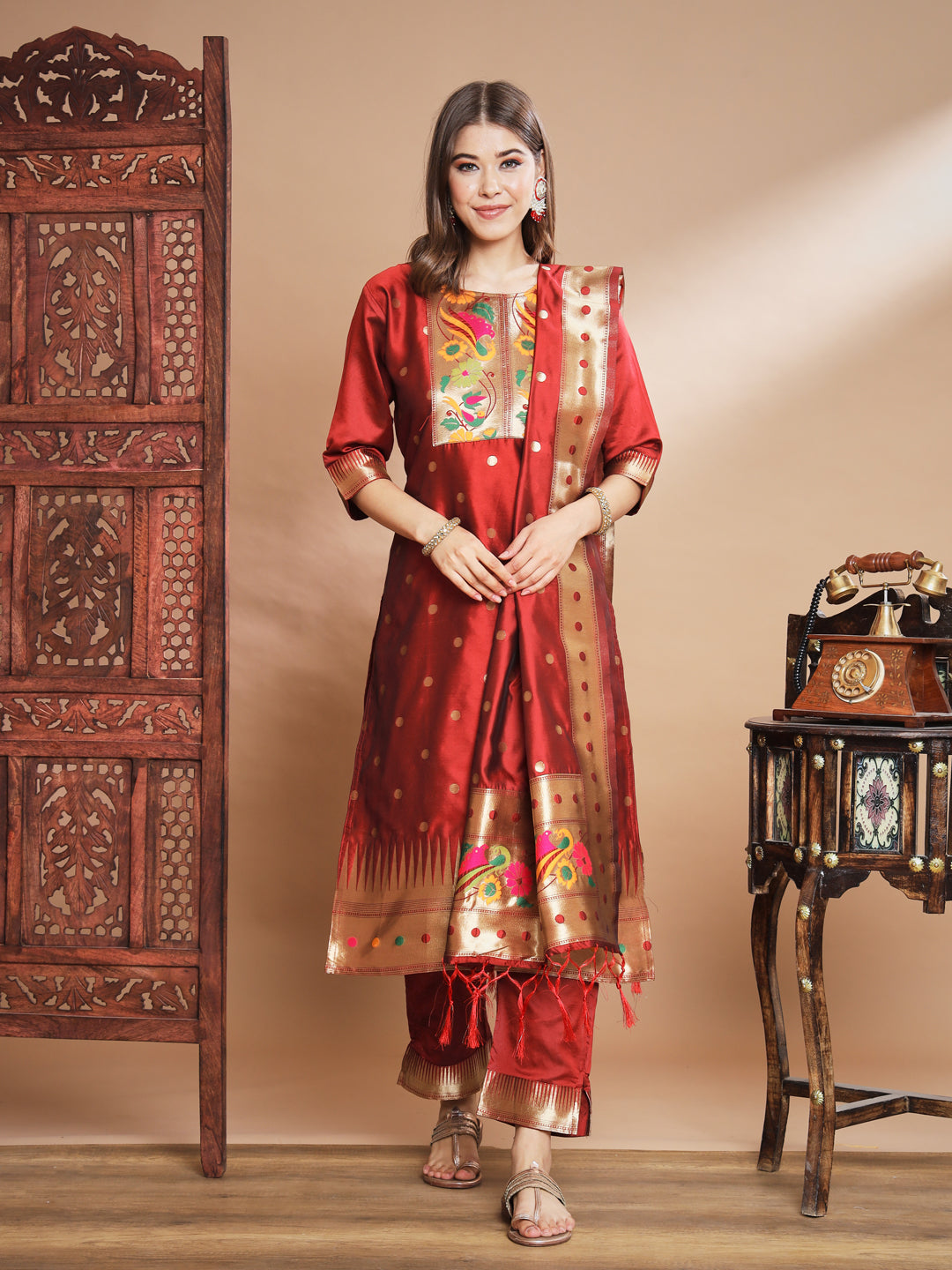 VredeVogel Cotton Silk Jacquard Kurta Pant With Banarasi Silk dupatta