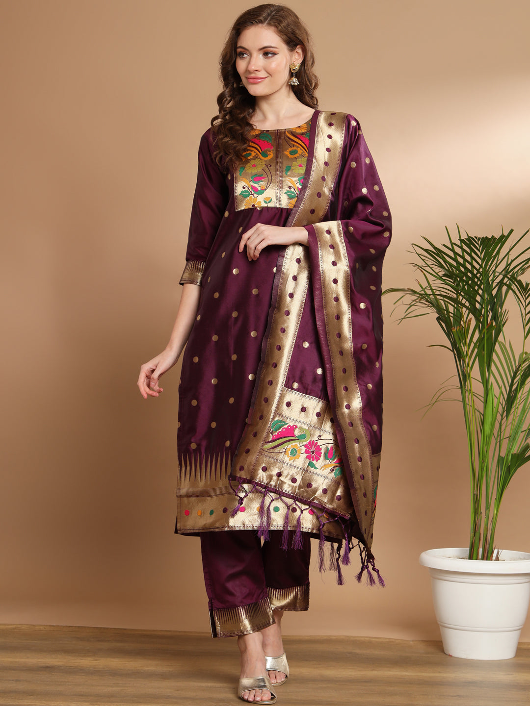 VredeVogel Cotton Silk Jacquard Kurta Pant With Banarasi Silk dupatta