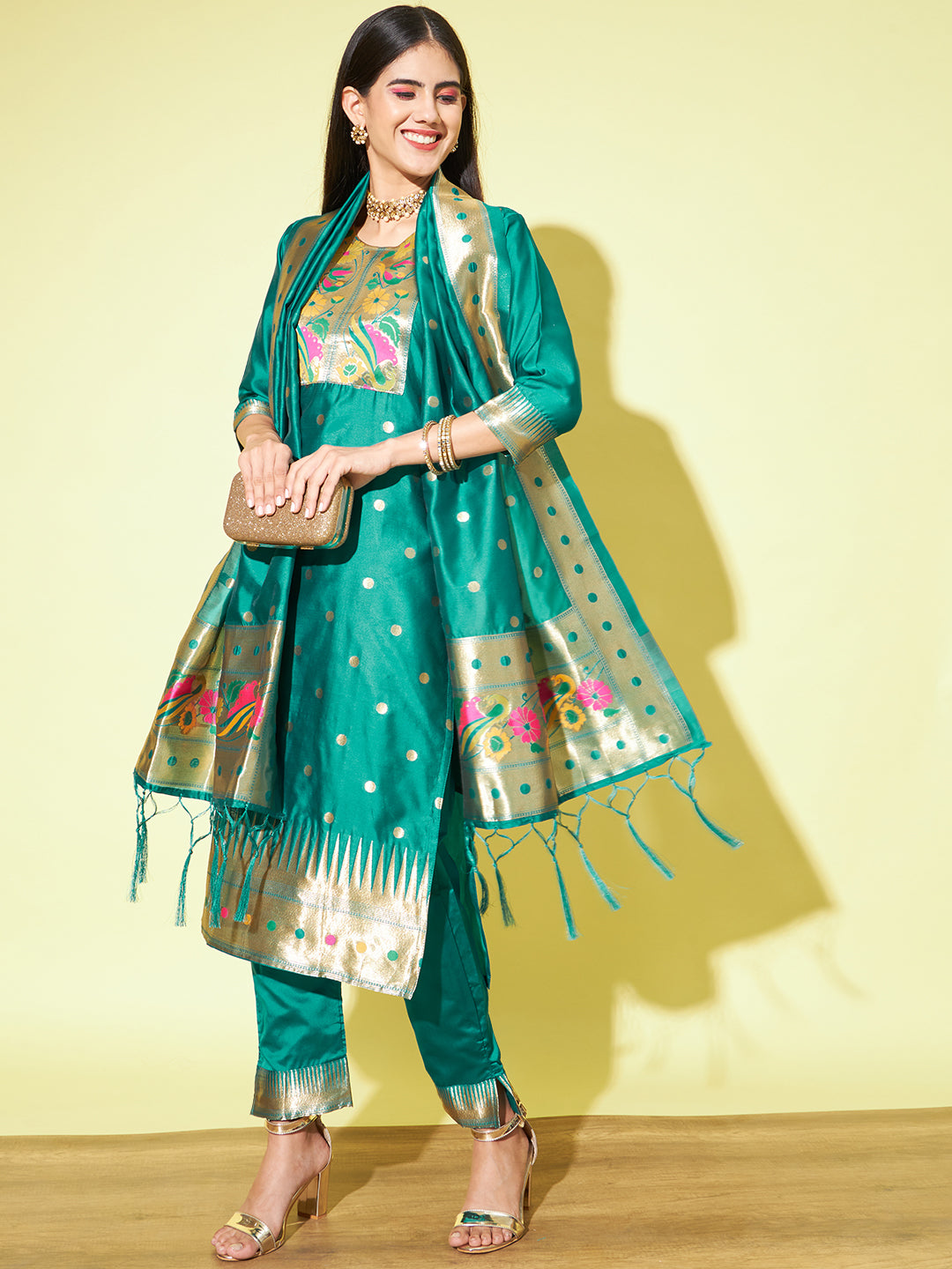 VredeVogel Cotton Silk Jacquard Kurta Pant With Banarasi Silk dupatta